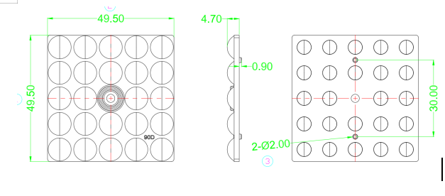 Technical drawing and dimensions for CM-S5050-A90Â°-24H1 LED lens
